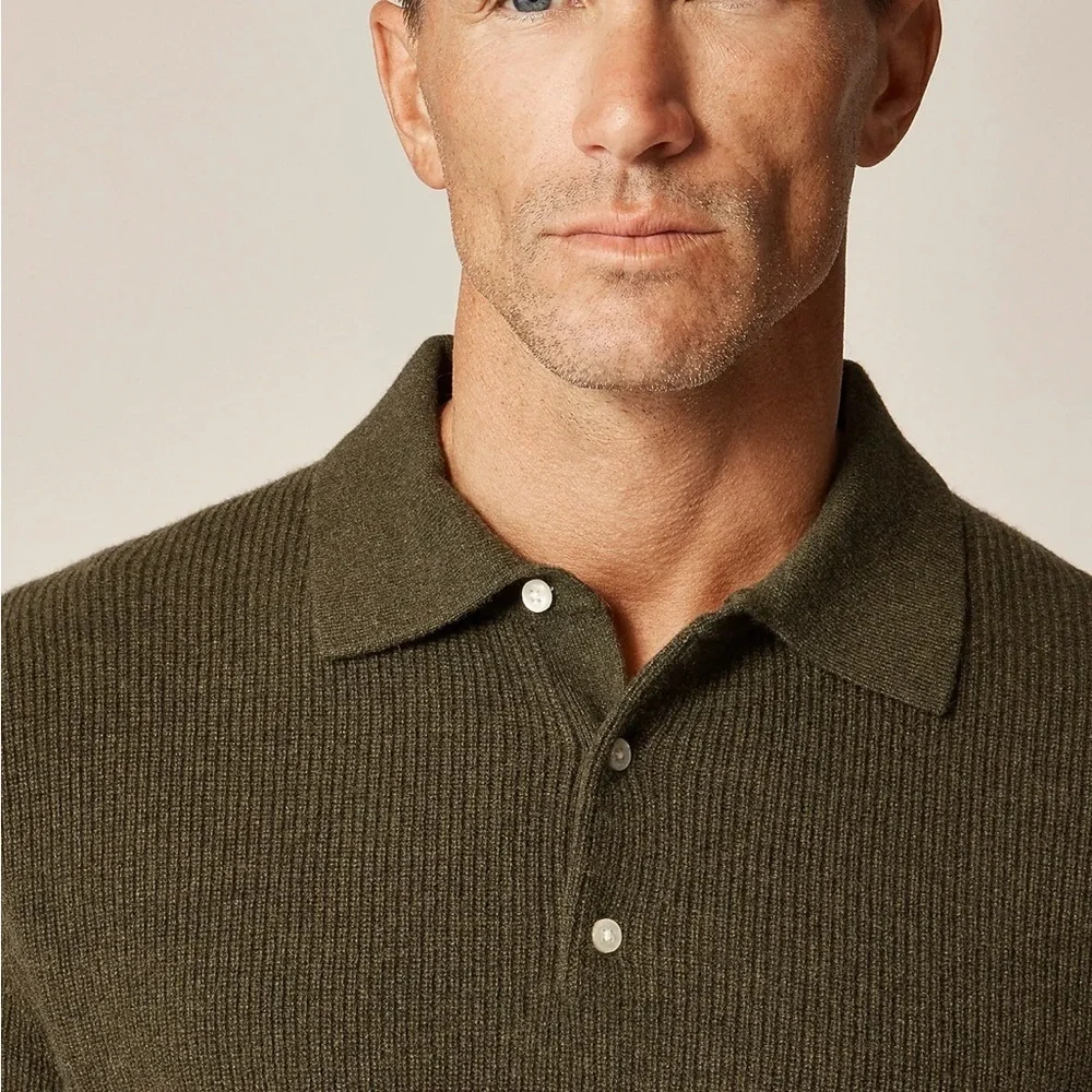J crew heather elm Cashmere ribbed sweater-polo